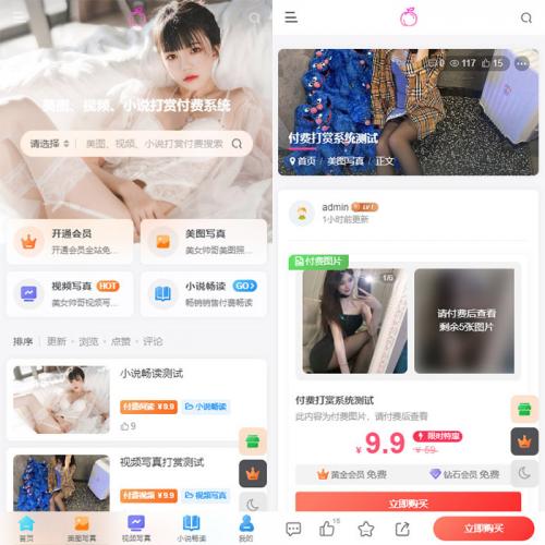 美女写真美女图片美女视频打赏系统源码小说打赏源码系统源码写真图片大全网站打赏系统源码-金领云创科技-私域系统官网